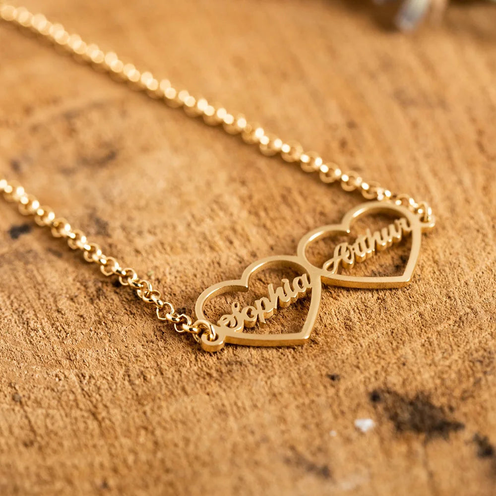 צמיד לבבות חריטה אישית