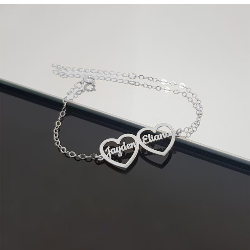 צמיד לבבות חריטה אישית